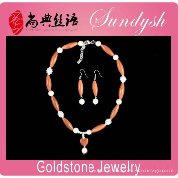 Wholesale Jewellery Goldstone Pendant Beaded Necklace And Earrings Goldstone Jewelry Set